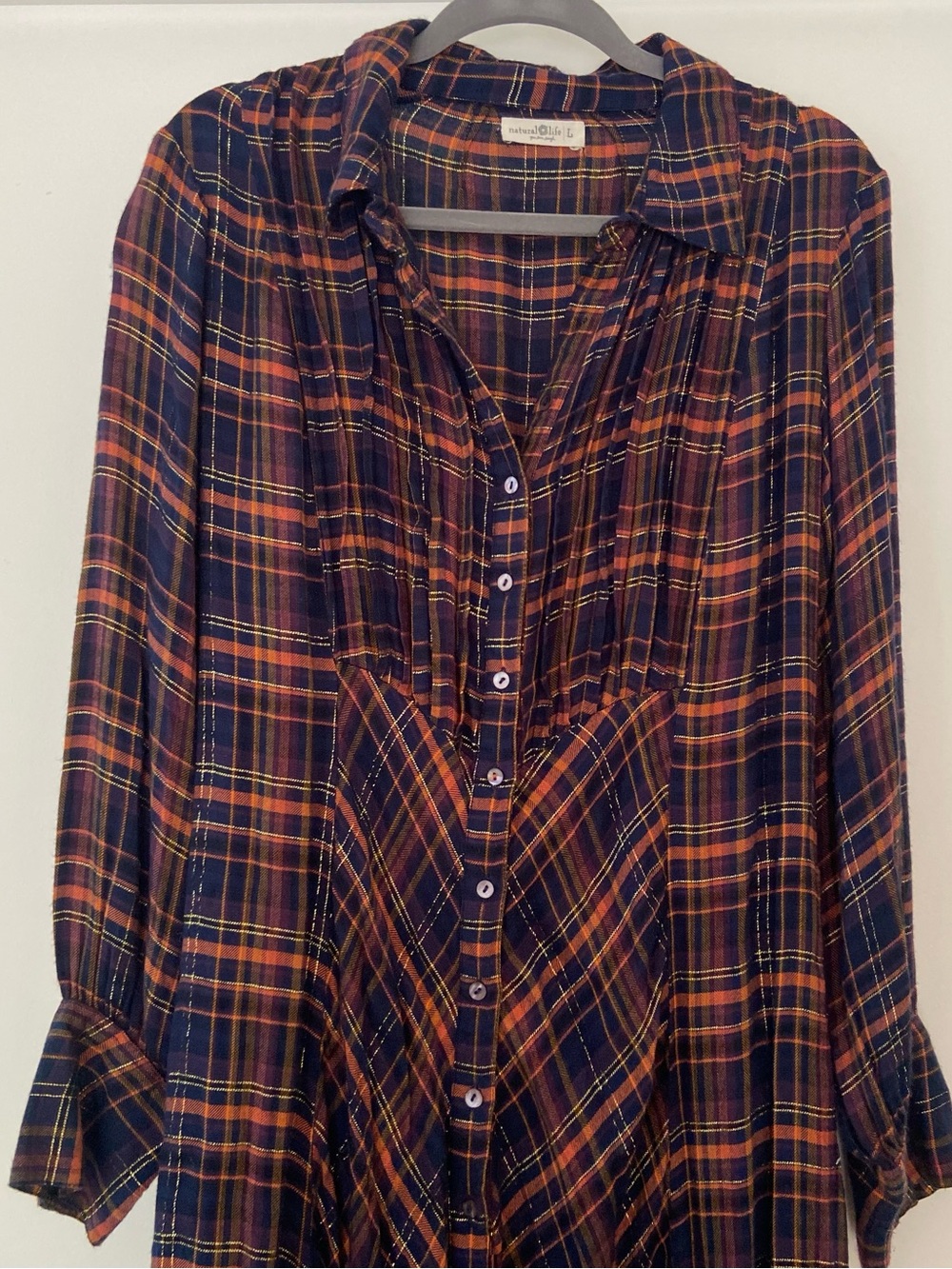 Natural Life Hailee Plaid Maxi Shirt Dress Large Country Boho Western Rustic - Picture 2 of 14